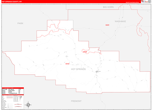 Hot Springs County, WY Zip Code Map